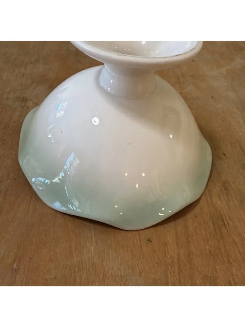 Tachikichi Vintage Pedestal Desert Candy Dish Ice Cream Bowl Scalloped Green